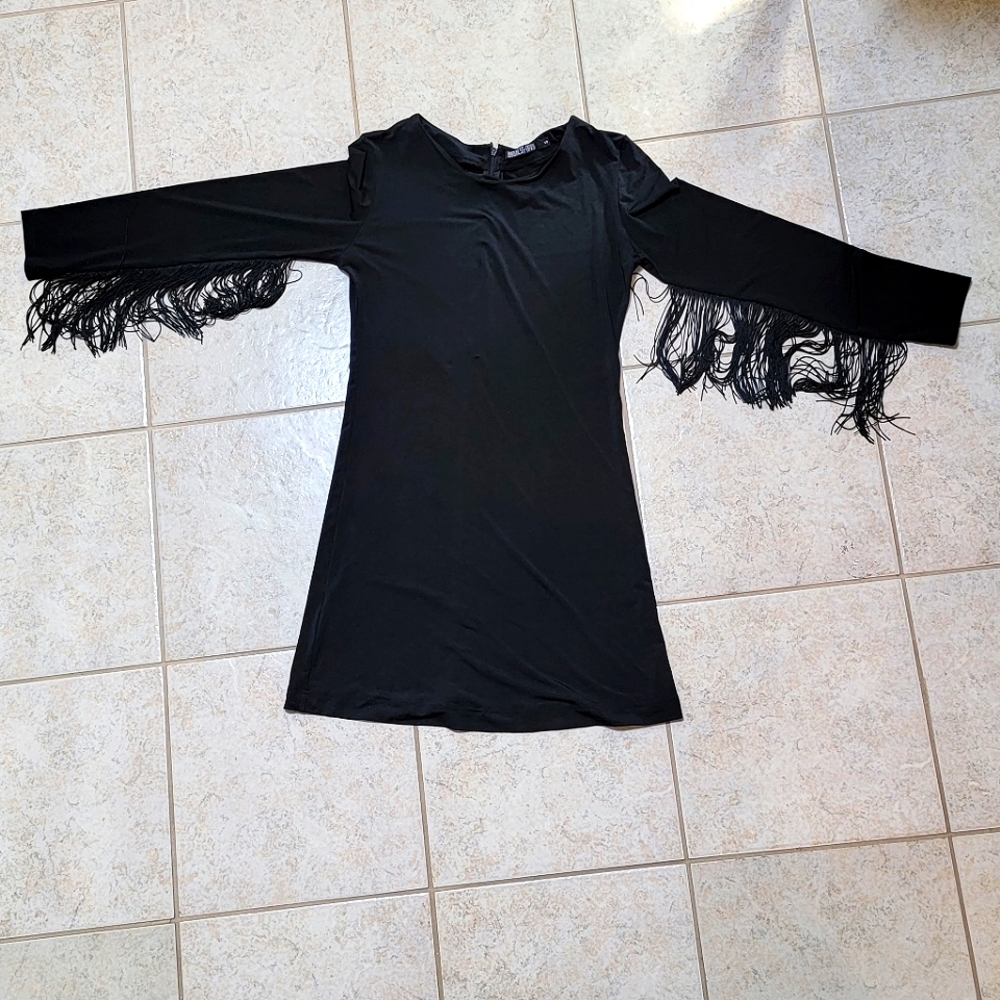 🐈‍⬛️BLACK Long Sleeve Fringe Mini Dress